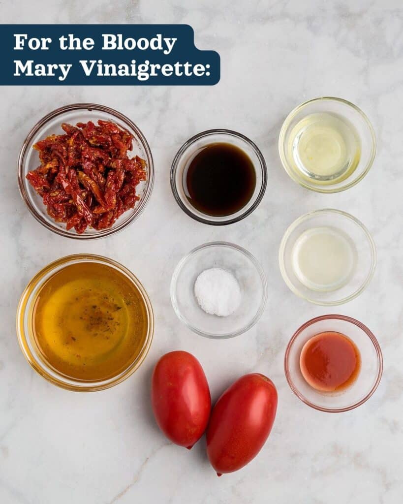 ingredients for the bloody mary vinaigrette before blending.